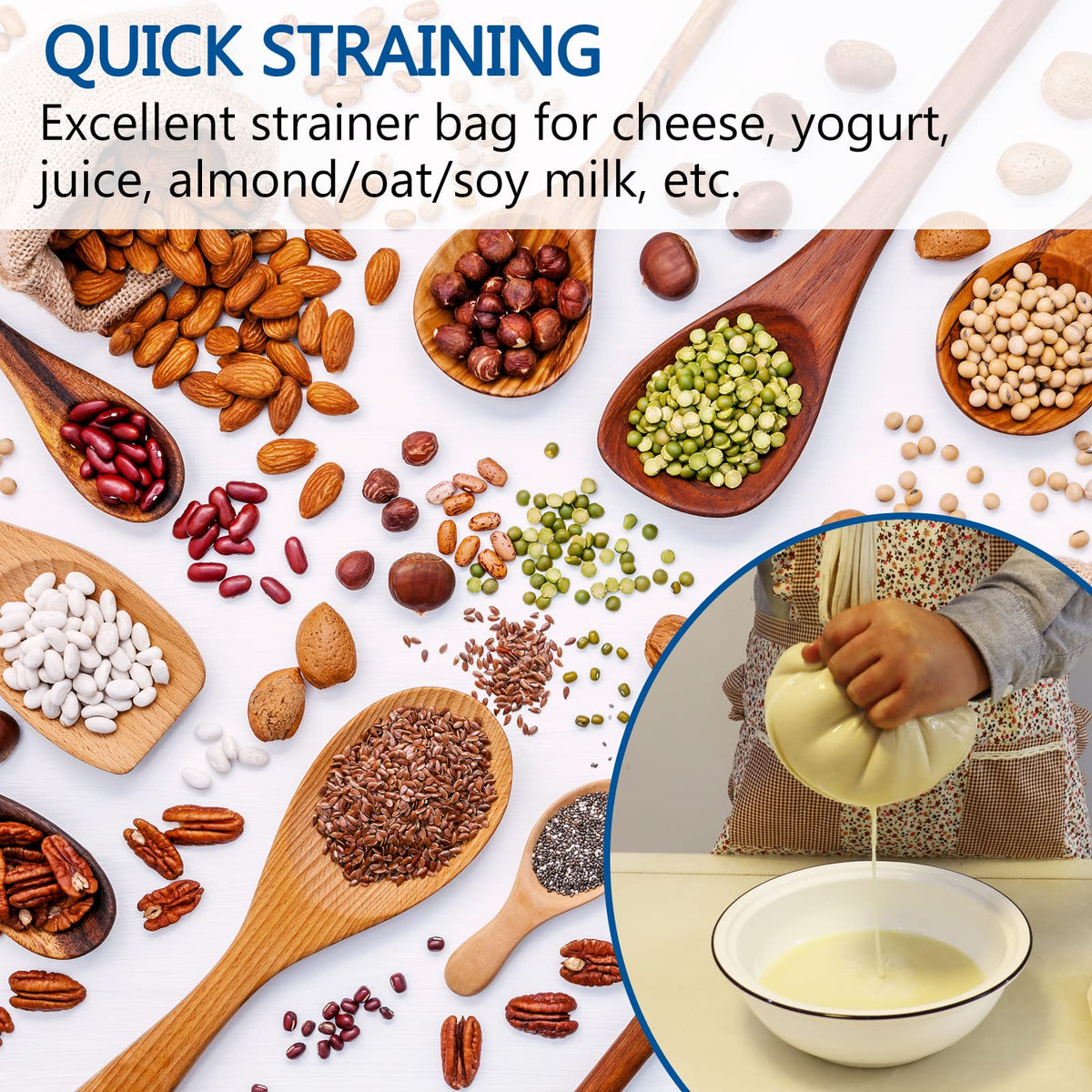 Huppar nut milk bag with drawstring for easy squeezing and straining