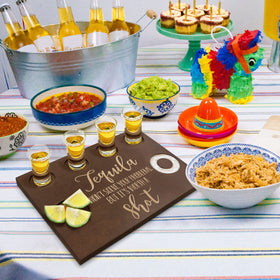 Huray Rayho tequila shot board on a party setup for celebrations.