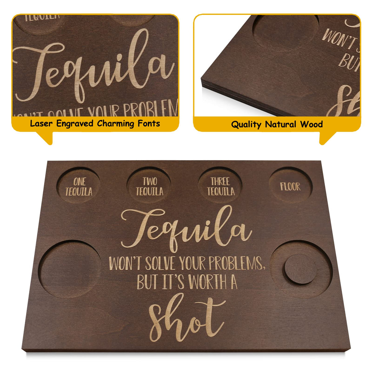 Huray Rayho wooden bar tray with salt rim for precise flavoring and fun shots.