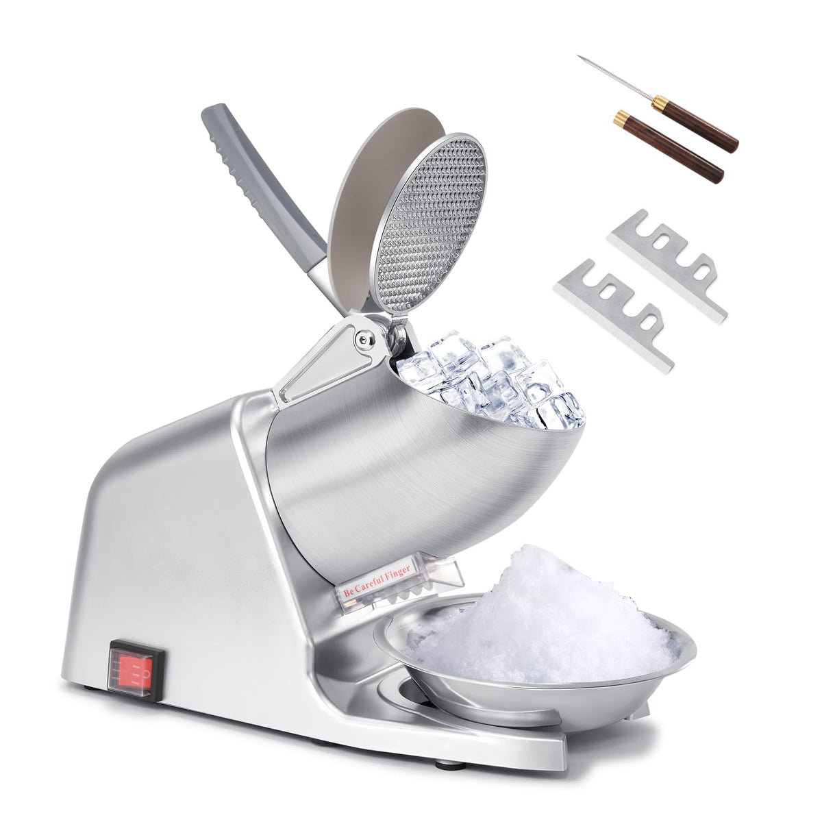 Hurmovae ice shaver front view with dual blades for fluffy shaved ice.