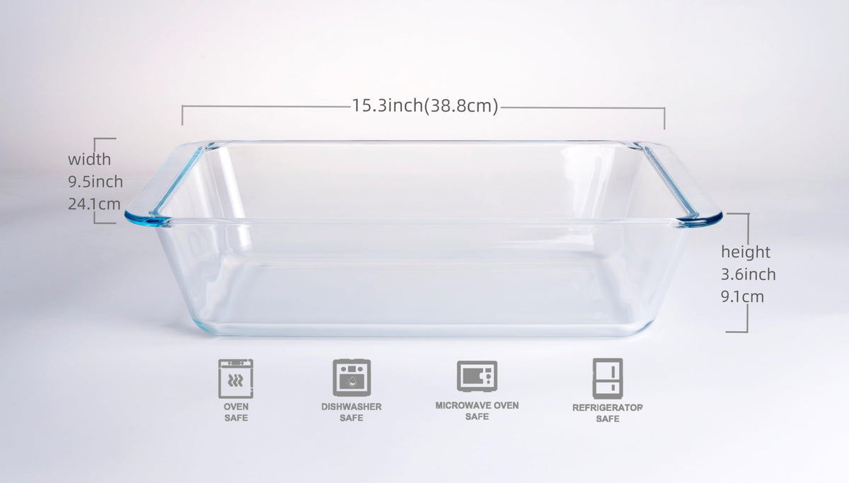 HUSANMP tempered glass baking pan, oven-safe rectangle for durable everyday use.