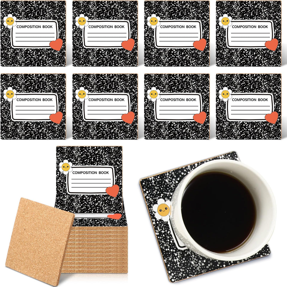 Hushee 48-pack coasters with composition notebook design for teachers