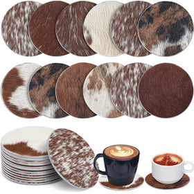 Hushee cowhide coaster round 11 cm protects surfaces while adding rustic charm.