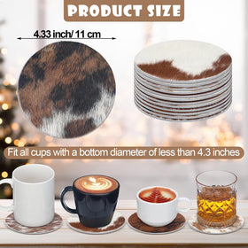Hushee cowhide coaster textured rustic finish enhances table decor.