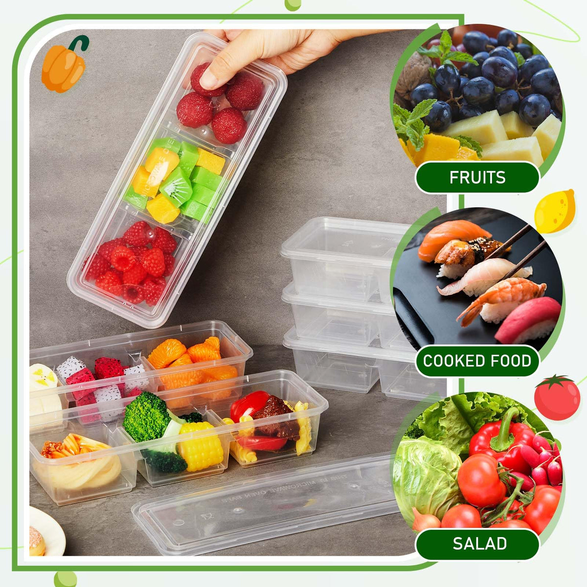 Hushee microwave-safe lunch box with three sections for easy reheating.