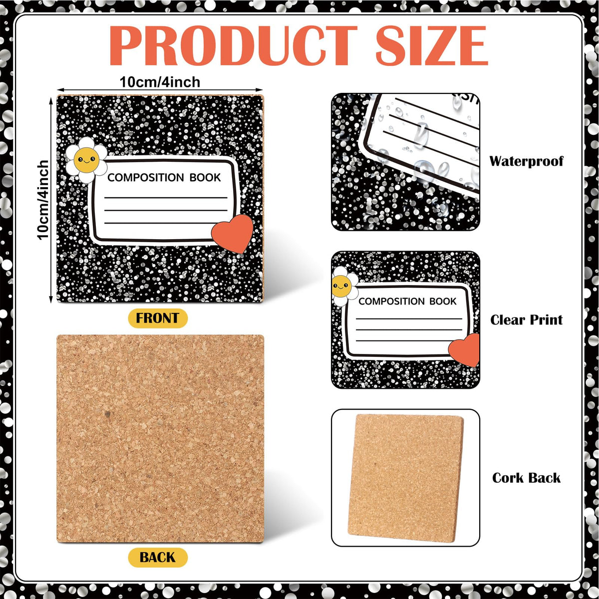 Hushee coasters with cork base for anti slip stability under cups