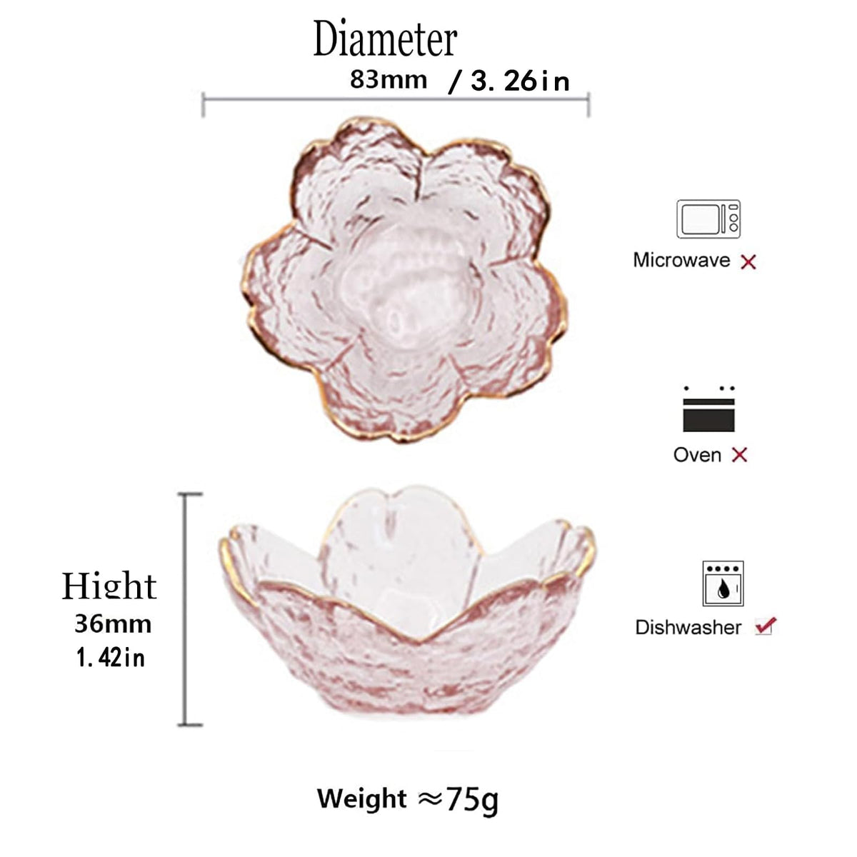 Husippend six-piece pink crystal bowls featuring sakura motif for charcuterie