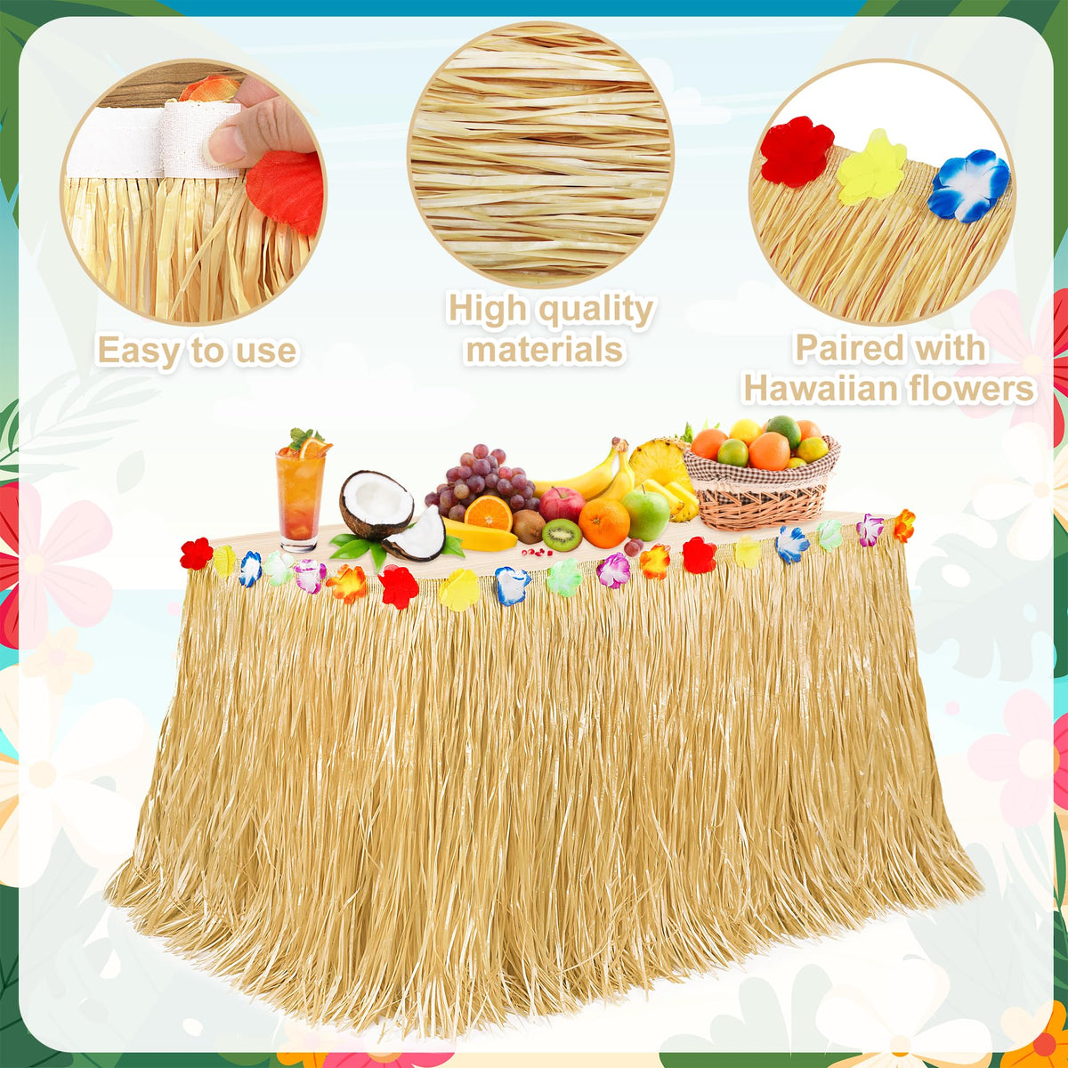 Huskein Luau gold table skirt closeup shows lightweight durable fiber