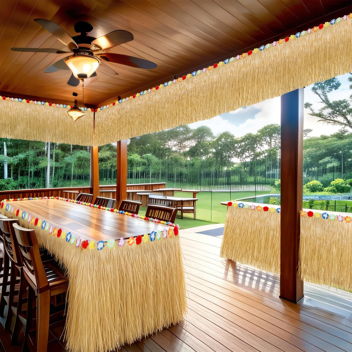 Huskein Luau gold table skirt nylon buckle easy setup