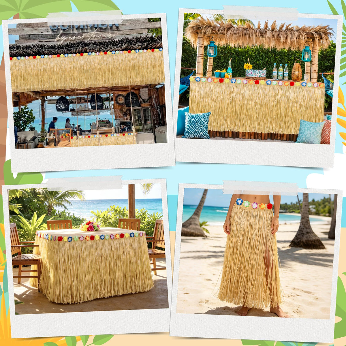 Huskein Luau gold table skirt vibrant colors for summer parties