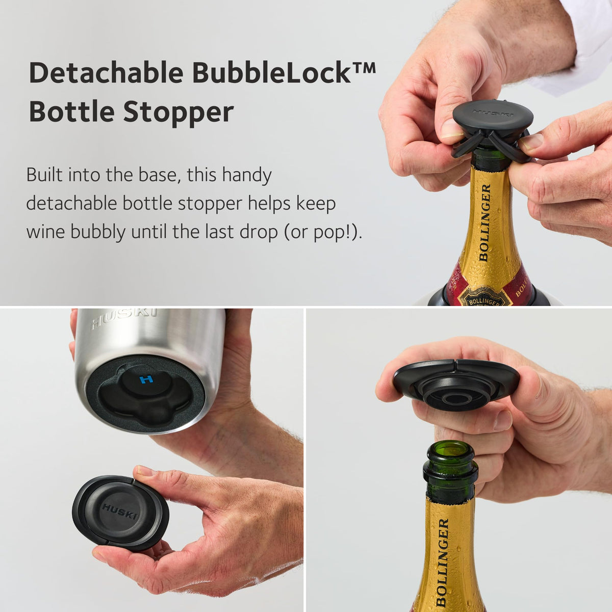 Huski Champagne Chiller double-walled construction highlights superior insulation for beverages.