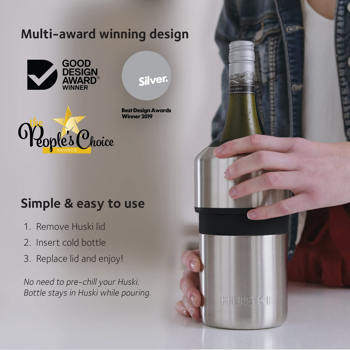 Huski Wine Chiller double-walled construction delivers steady cooling.