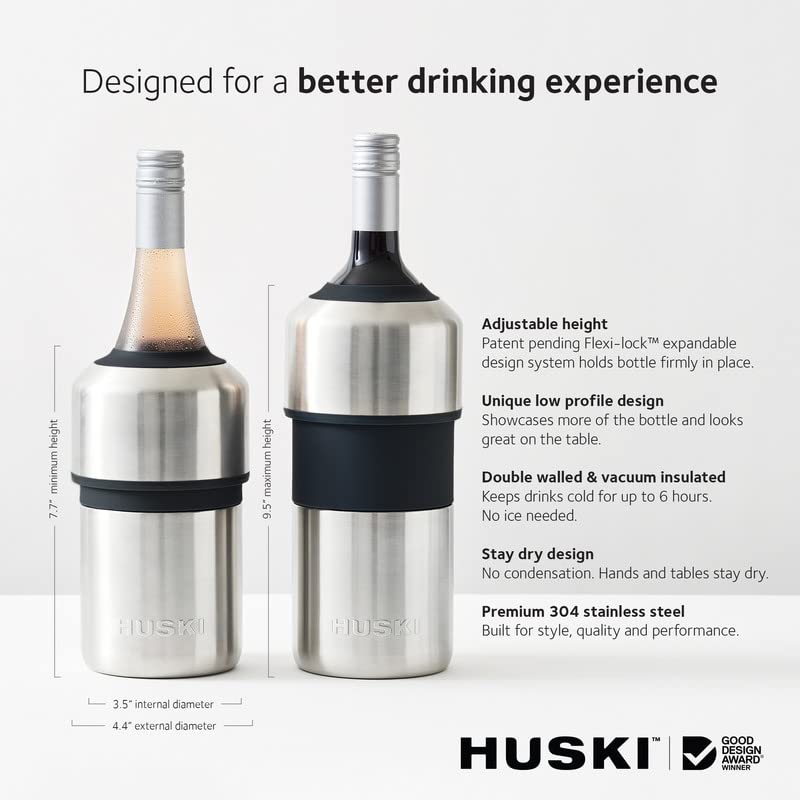 Huski Wine Chiller flexi-lock secures bottles while pouring for spill-free service.