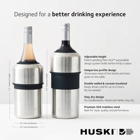 Huski Wine Chiller flexi-lock secures bottles while pouring for spill-free service.