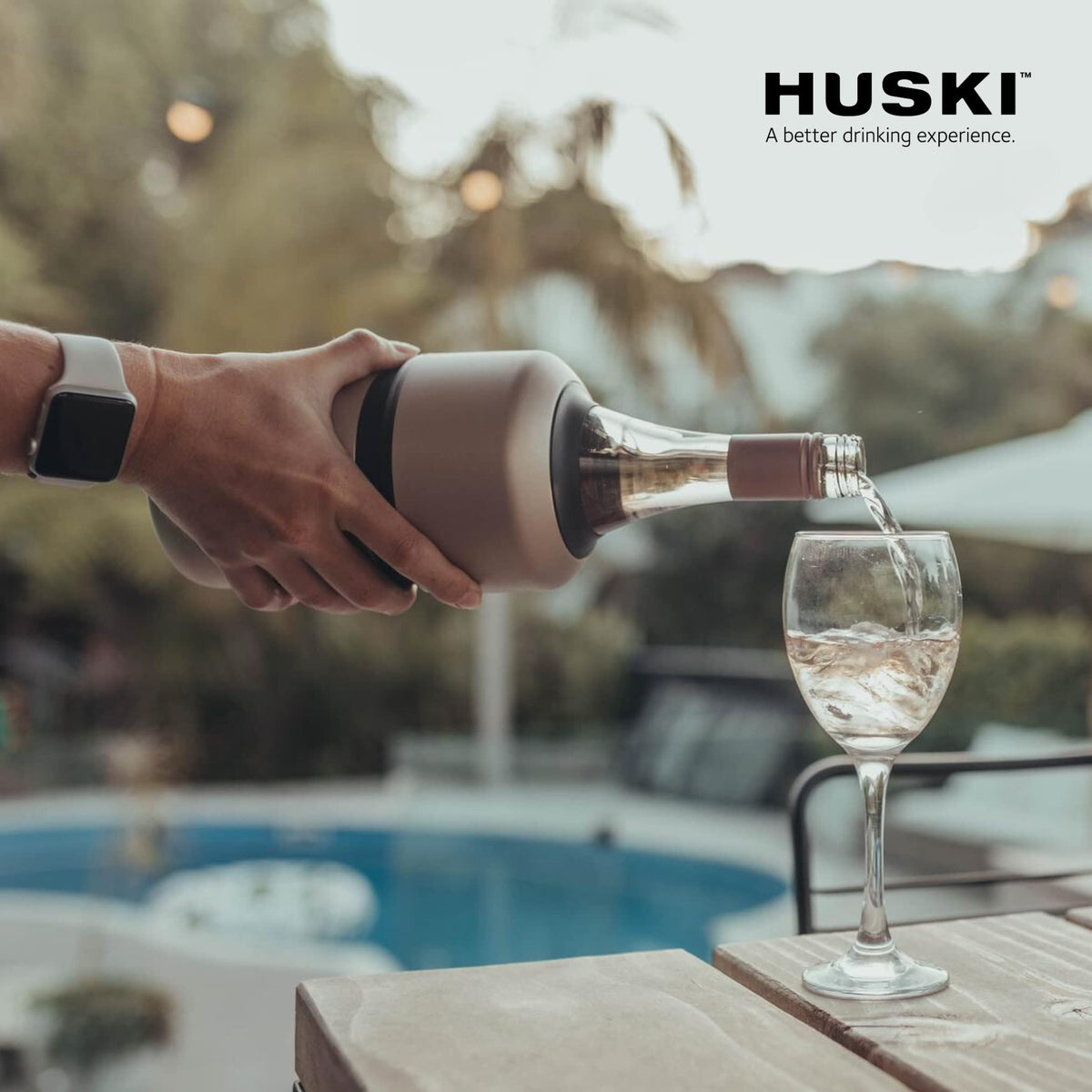 Huski Wine Chiller low-profile design showcases more of the bottle.