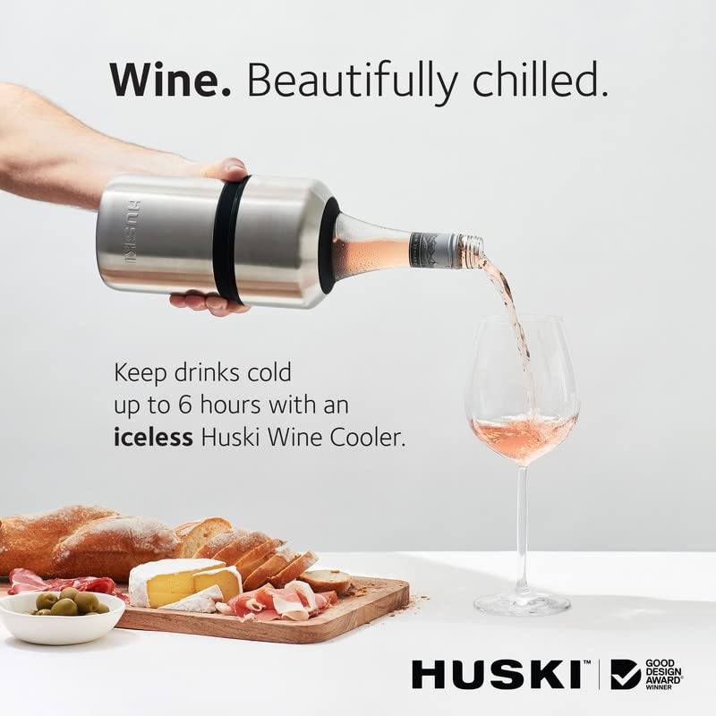 Huski Wine Chiller on table shows sleek, compact design for easy serving.
