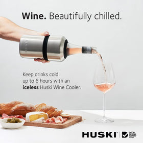 Huski Wine Chiller on table shows sleek, compact design for easy serving.