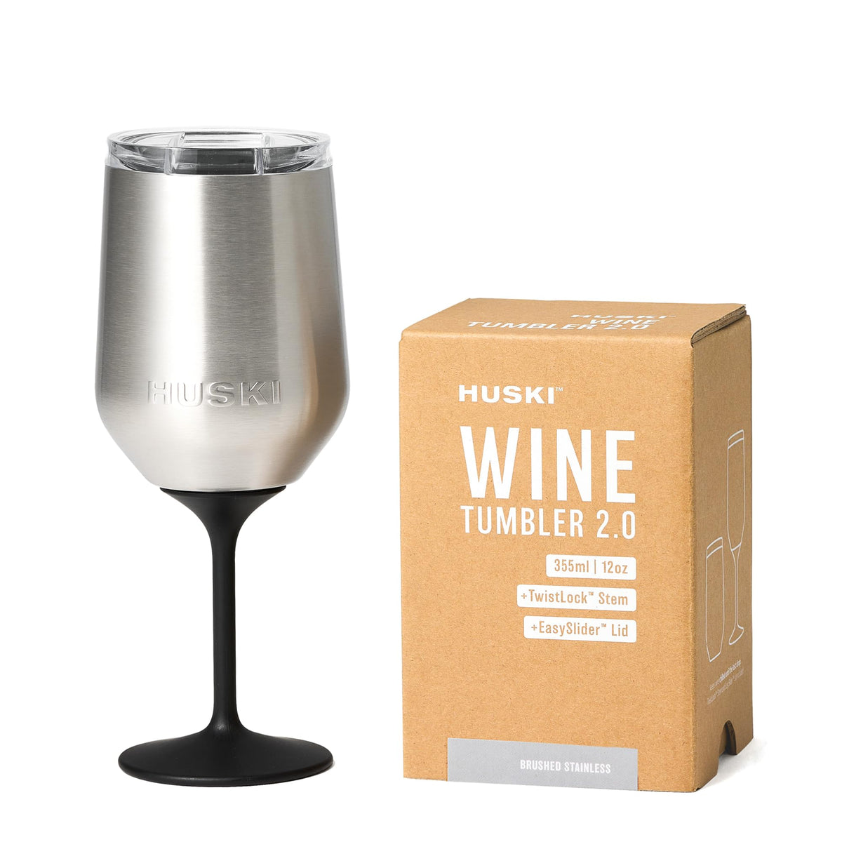 Huski Wine Tumbler 2.0 in brushed stainless finish for premium, spill-free serving.