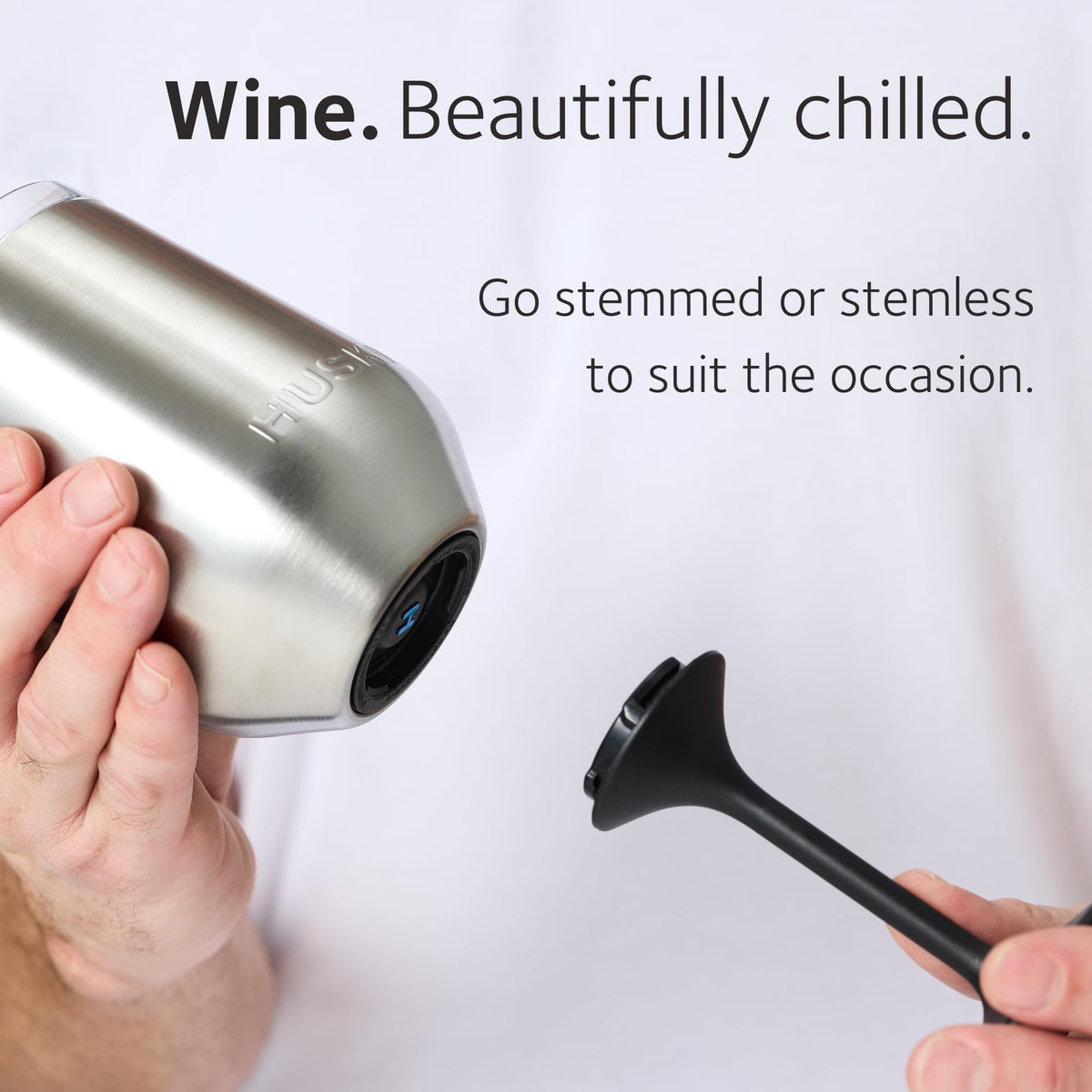 Huski Wine Tumbler 2.0 with detachable stem enables stemmed or stemless use.