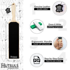 Hutsuls double-sided paddle strop offers versatile honing on smooth and rough surfaces