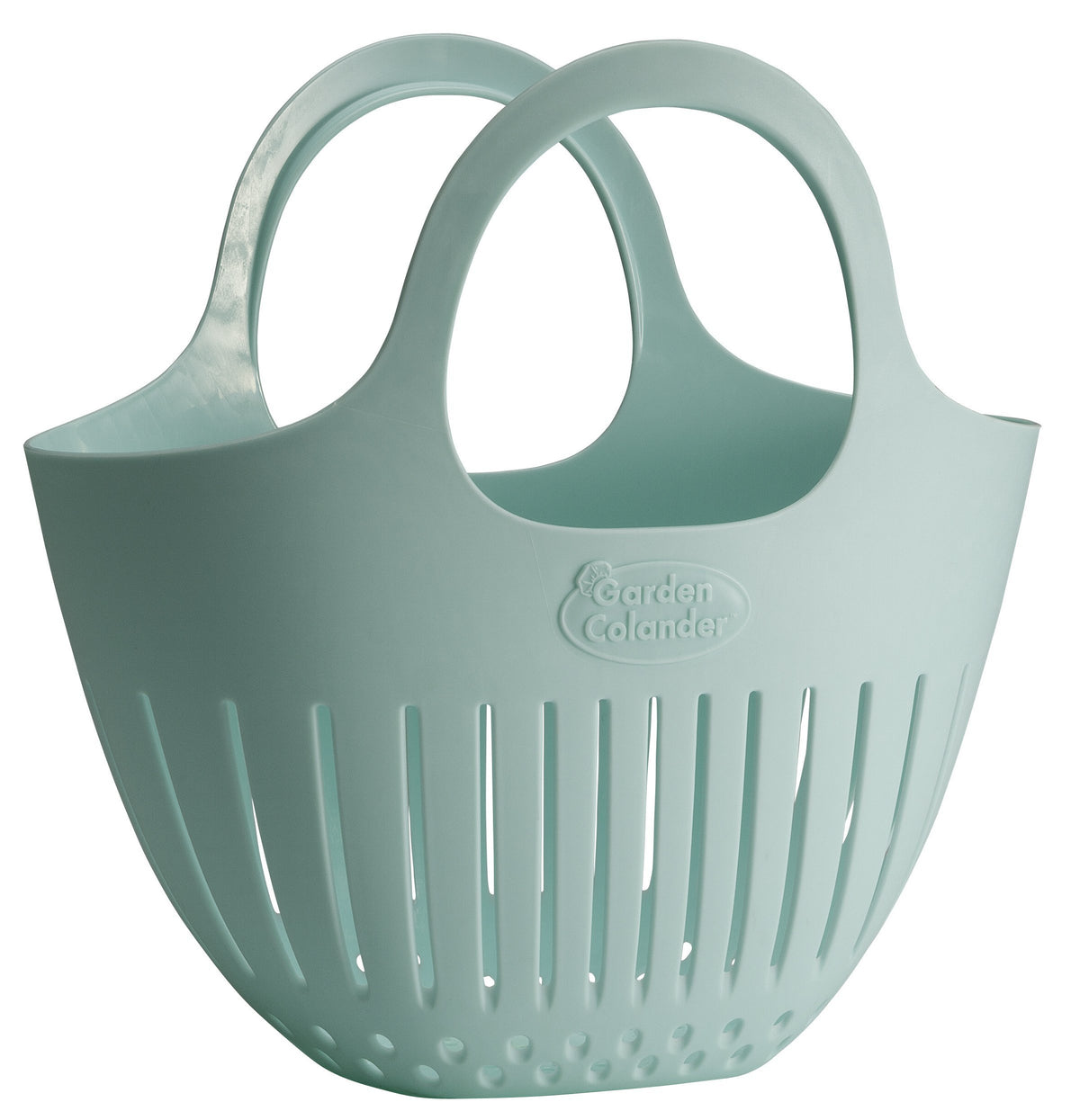 Hutzler Mini Colander in eggshell blue, front view, ideal for easy garden harvests