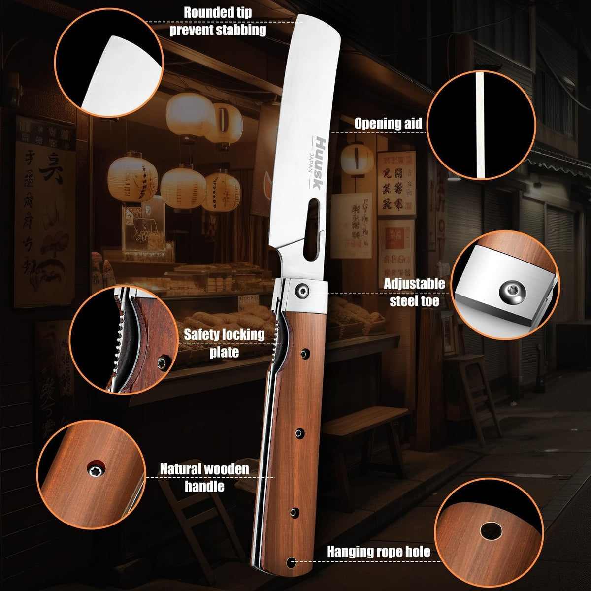Huusk 440C stainless steel blade shows sharp edge and wear resistance