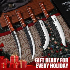 Huusk 8-3-inch breaking knife for clean portioning of large cuts.