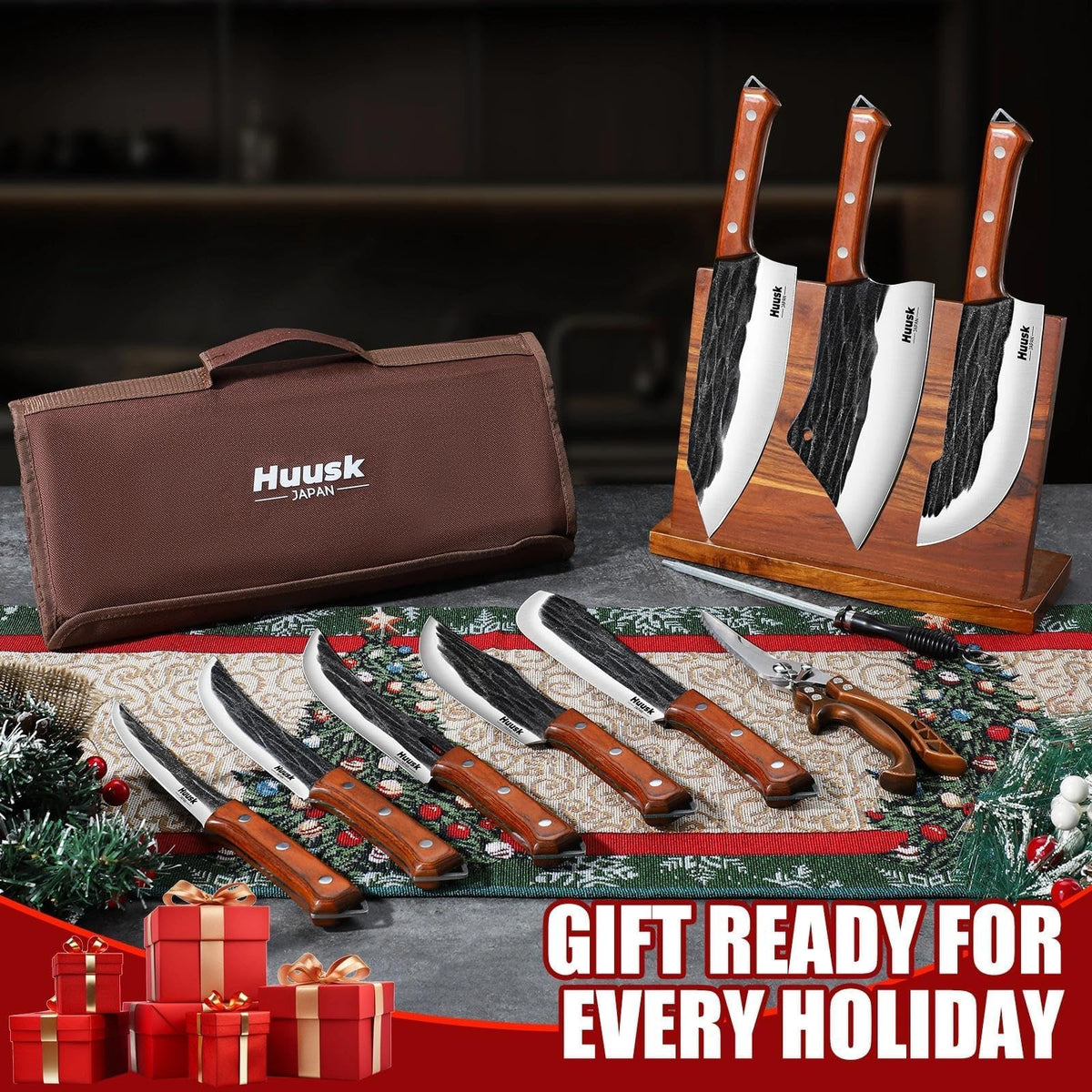 Huusk bone chopper knife with high-carbon steel for clean bone cutting