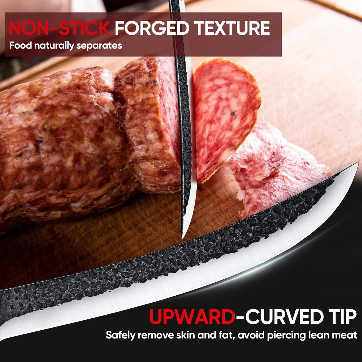 Huusk brisket slicing knife edge close-up highlighting ultra-thin edge.