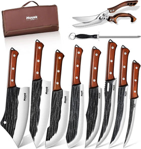 Huusk butcher knife set roll bag organizes blades for travel and camping use
