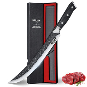 Huusk butcher knife with a 10-inch curved blade for precise meat carving.