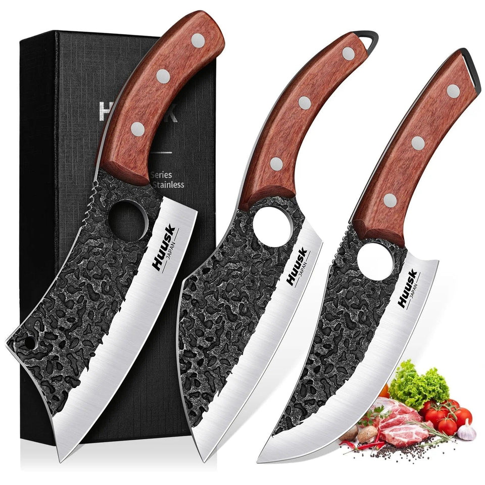 Huusk butcher knife set packaging shows premium gift-ready presentation.