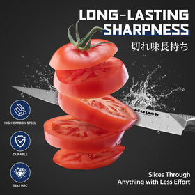 Huusk chef knife ergonomic handle supports comfortable, controlled chopping during long prep sessions