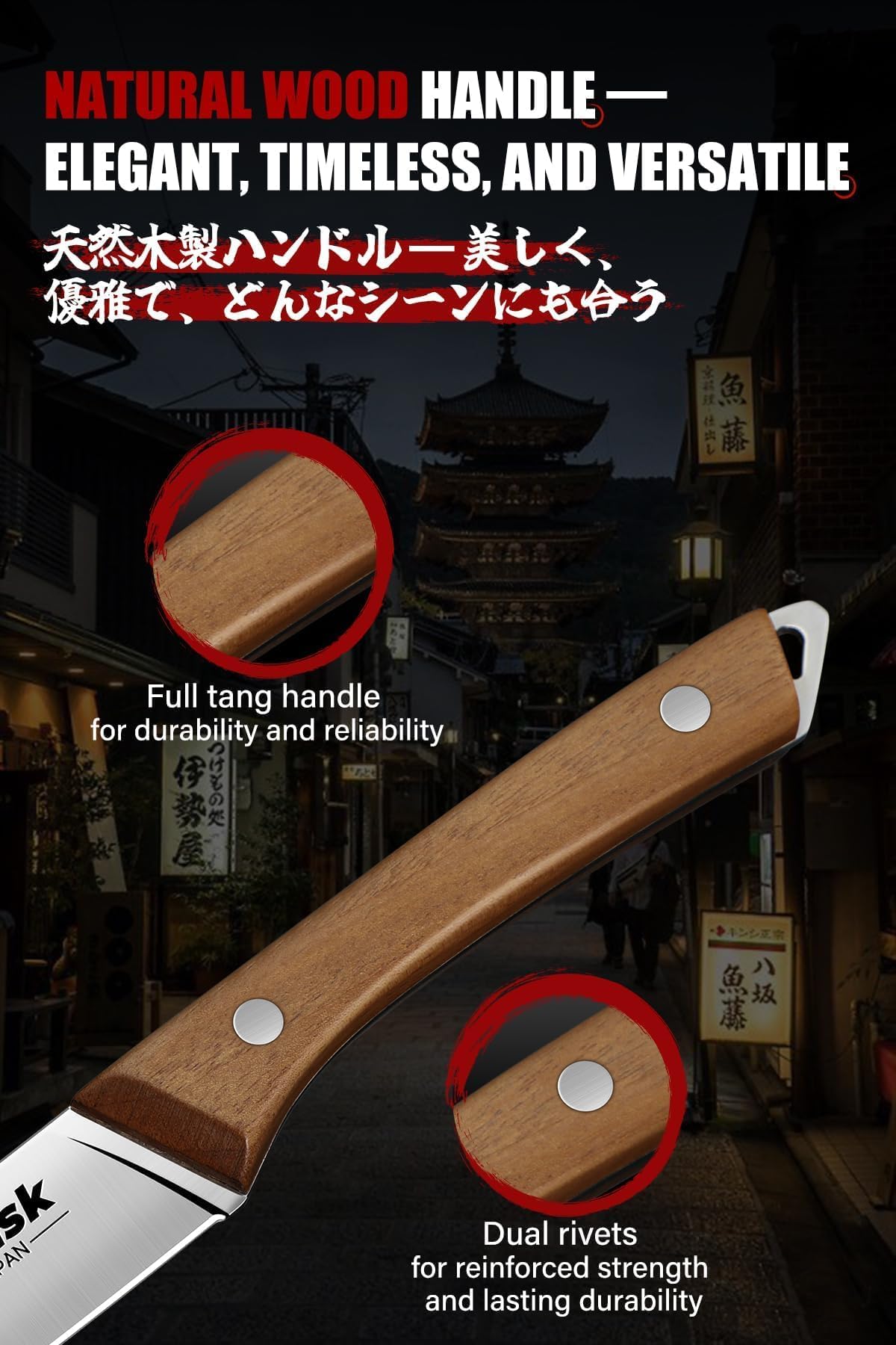 Huusk ergonomic wooden handle provides secure, balanced grip during home dining.