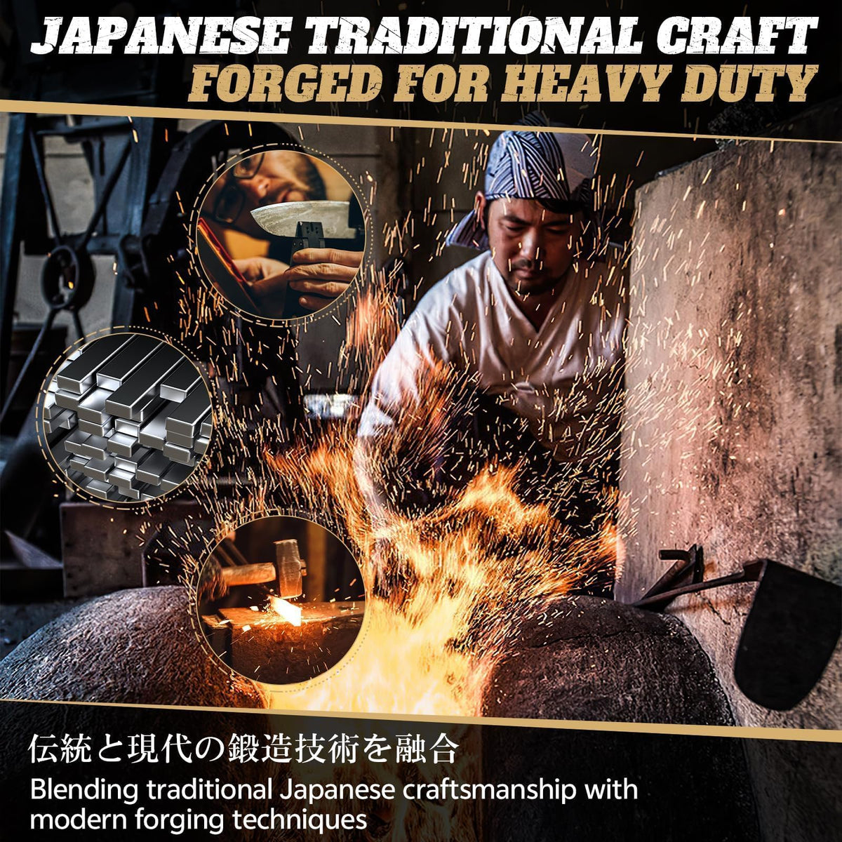 Huusk hand-forged Japanese steel close-up emphasizes craftsmanship and edge integrity.
