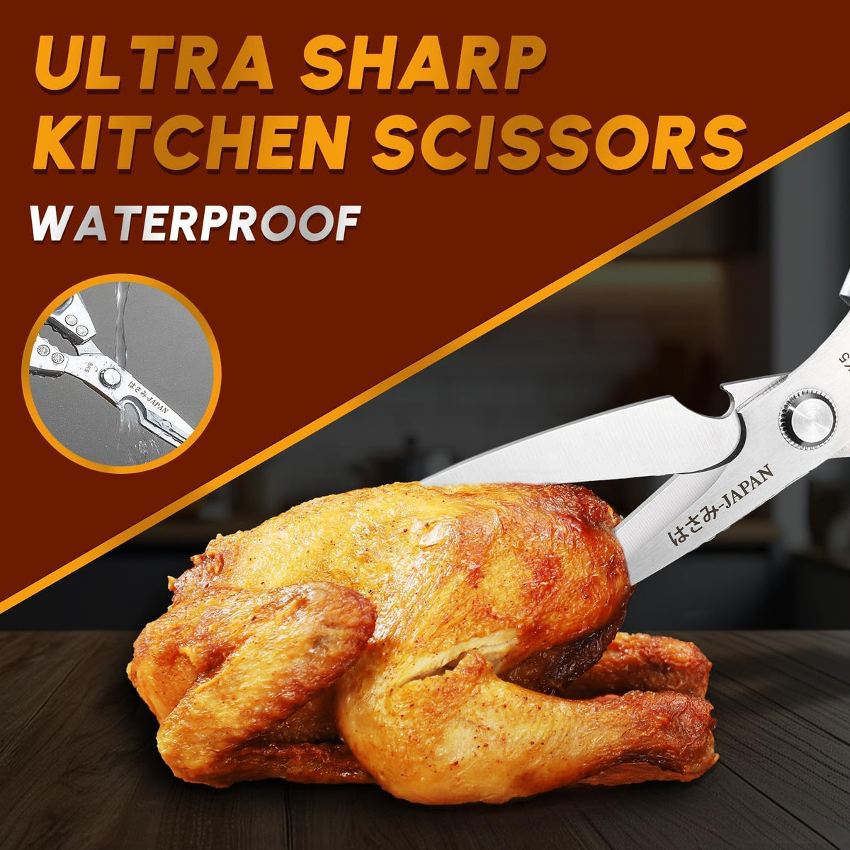 Huusk heavy-duty poultry shears close-up blade shows sharp durability.