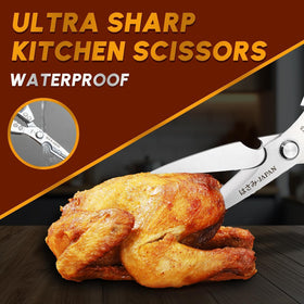 Huusk heavy-duty poultry shears close-up blade shows sharp durability.