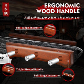 Huusk high-carbon forged steel emphasizes edge retention and durability.