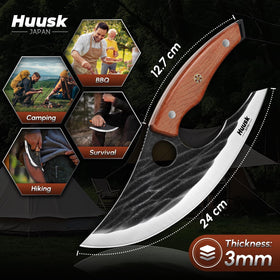 Huusk Japan Ulu Knife camping use on outdoor prep emphasizes portability.