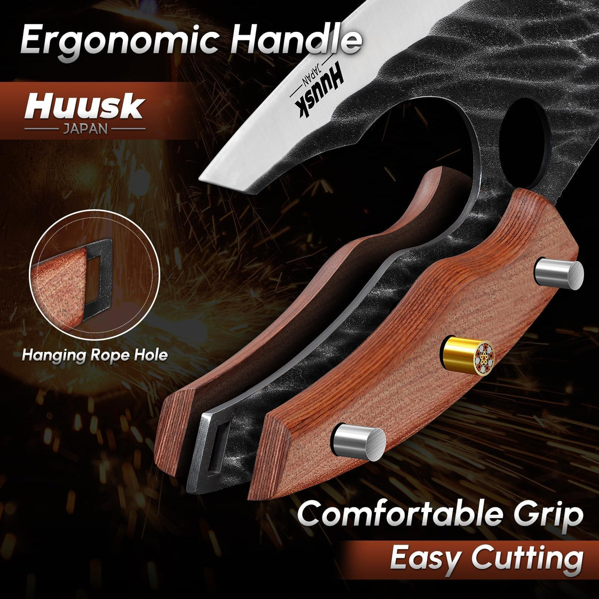 Huusk Japan Ulu Knife cutting vegetables shows versatile kitchen performance.