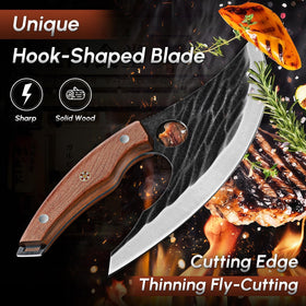 Huusk Japan Ulu Knife full-tang wood handle demonstrates durability and secure grip.
