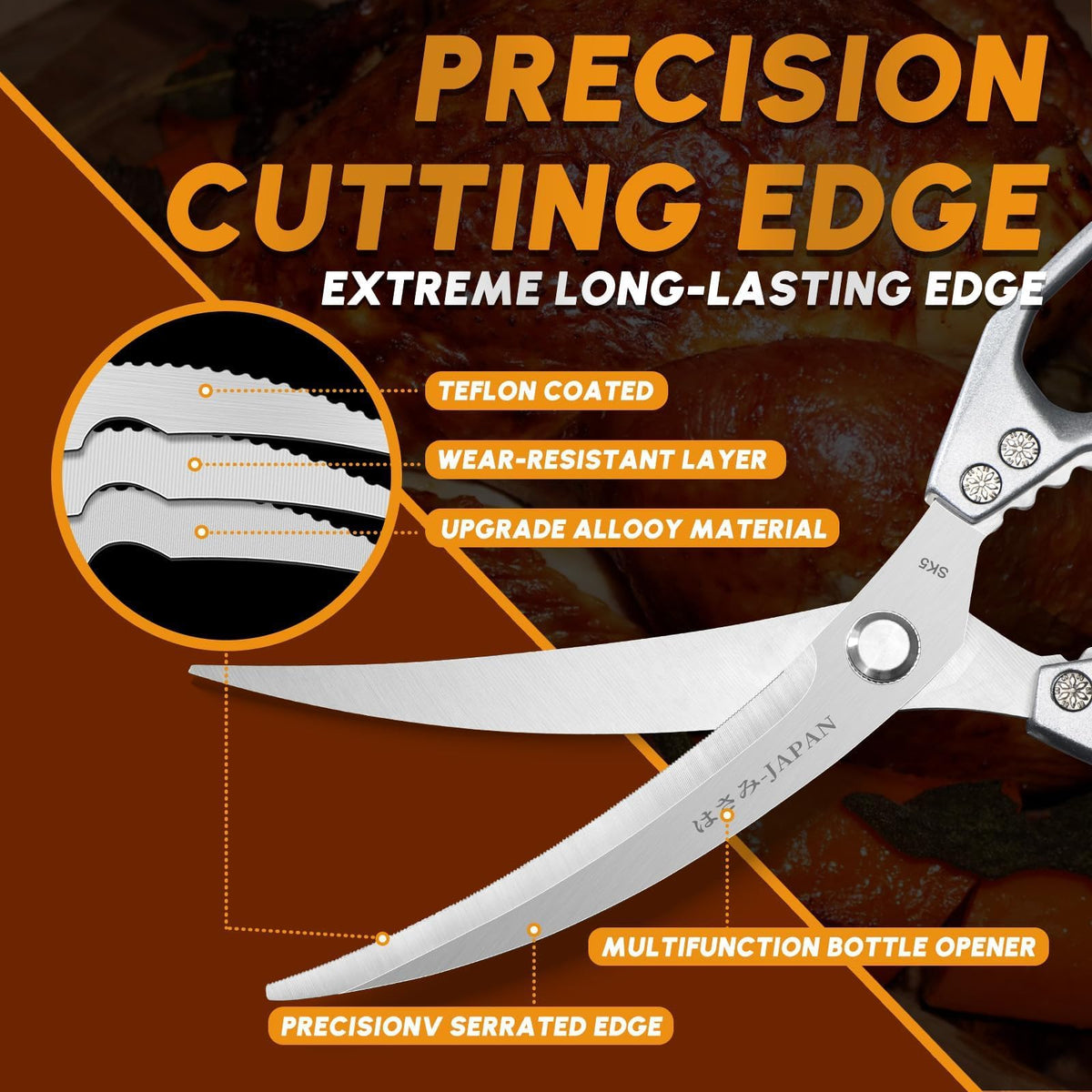 Huusk kitchen scissors heavy-duty blades shown ready to cut through bones