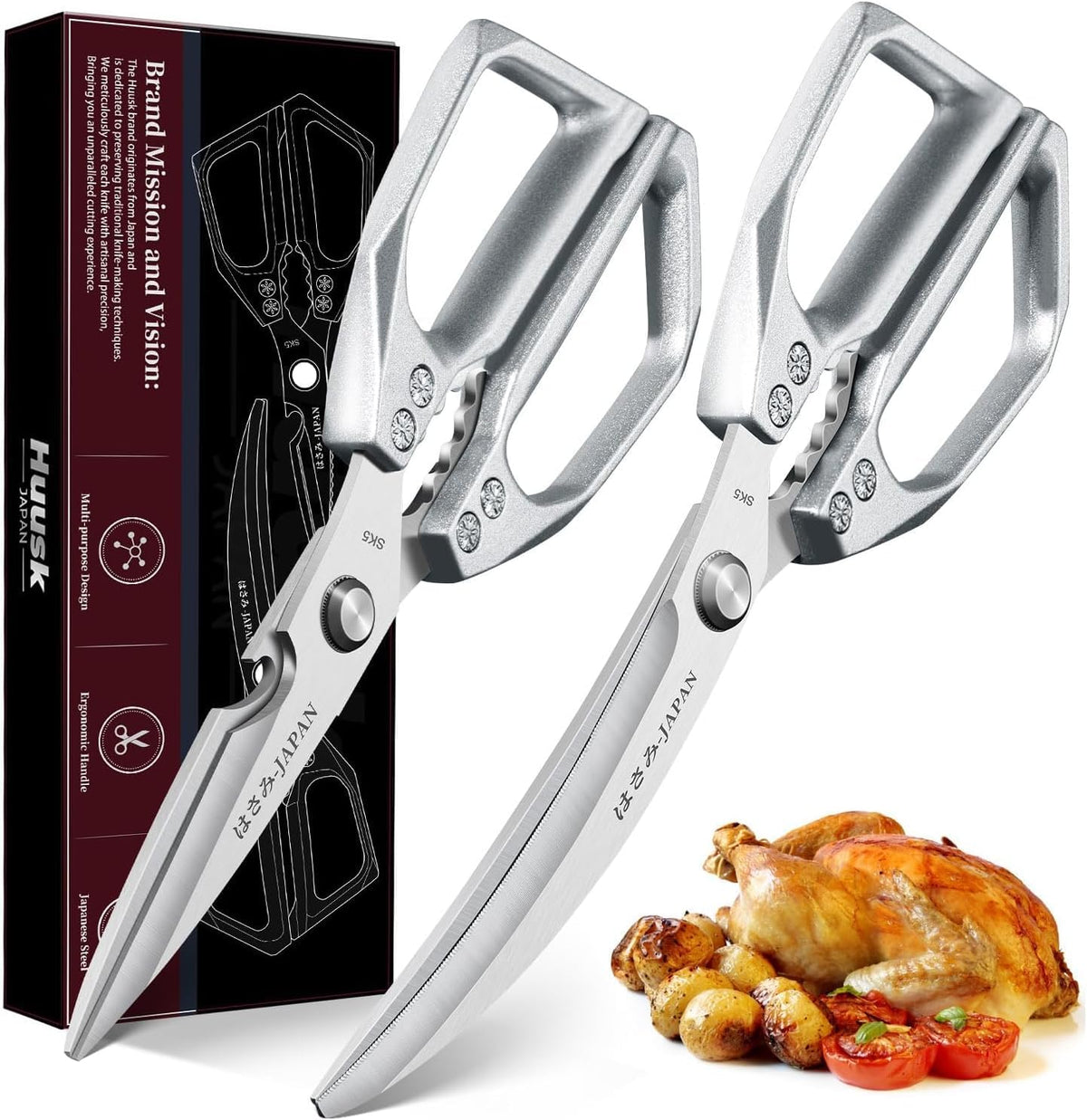 Huusk kitchen scissors set silver full view for versatile meal prep