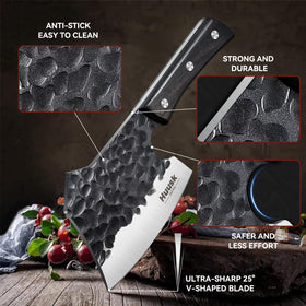 Huusk meat cleaver bone-chopping action enabling efficient processing.