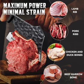 Huusk meat cleaver full tang construction for lasting durability.