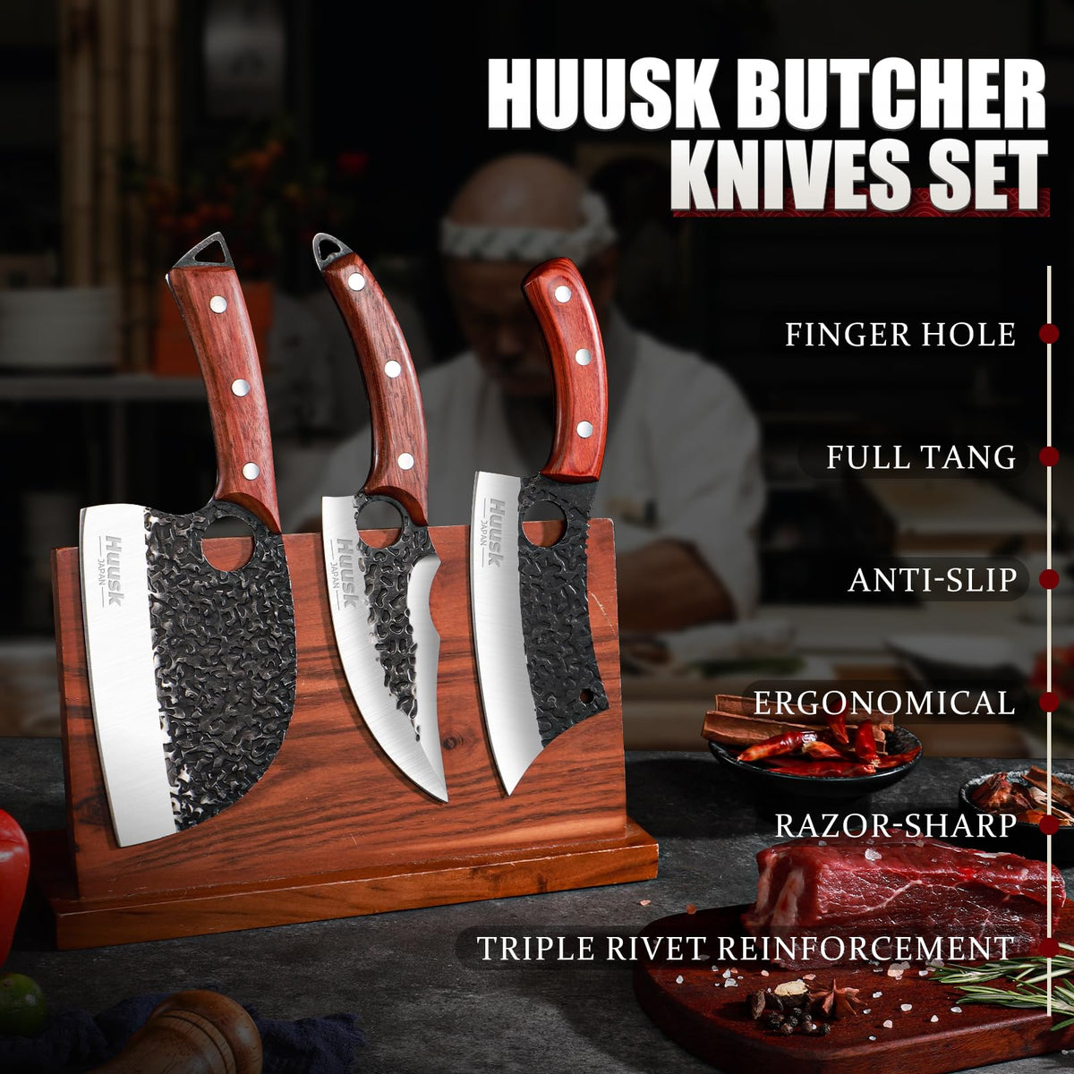 Huusk three-piece set ready for home or outdoor cooking.