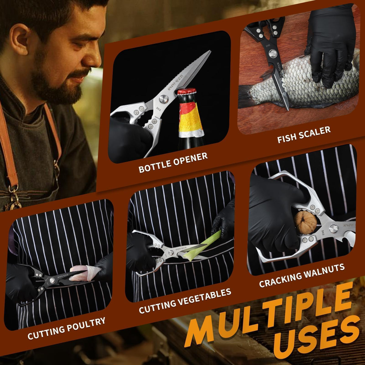 Huusk multi-function shears ideal for fish, pork, and more.