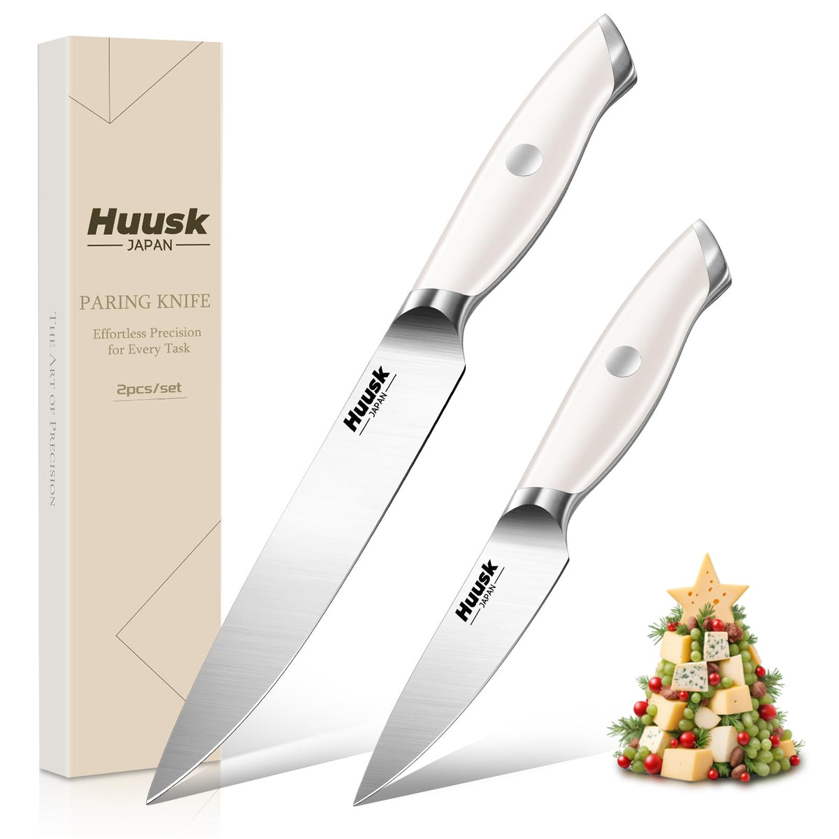 Huusk paring knife set with 5-inch blade, balanced for precise, comfortable prep.