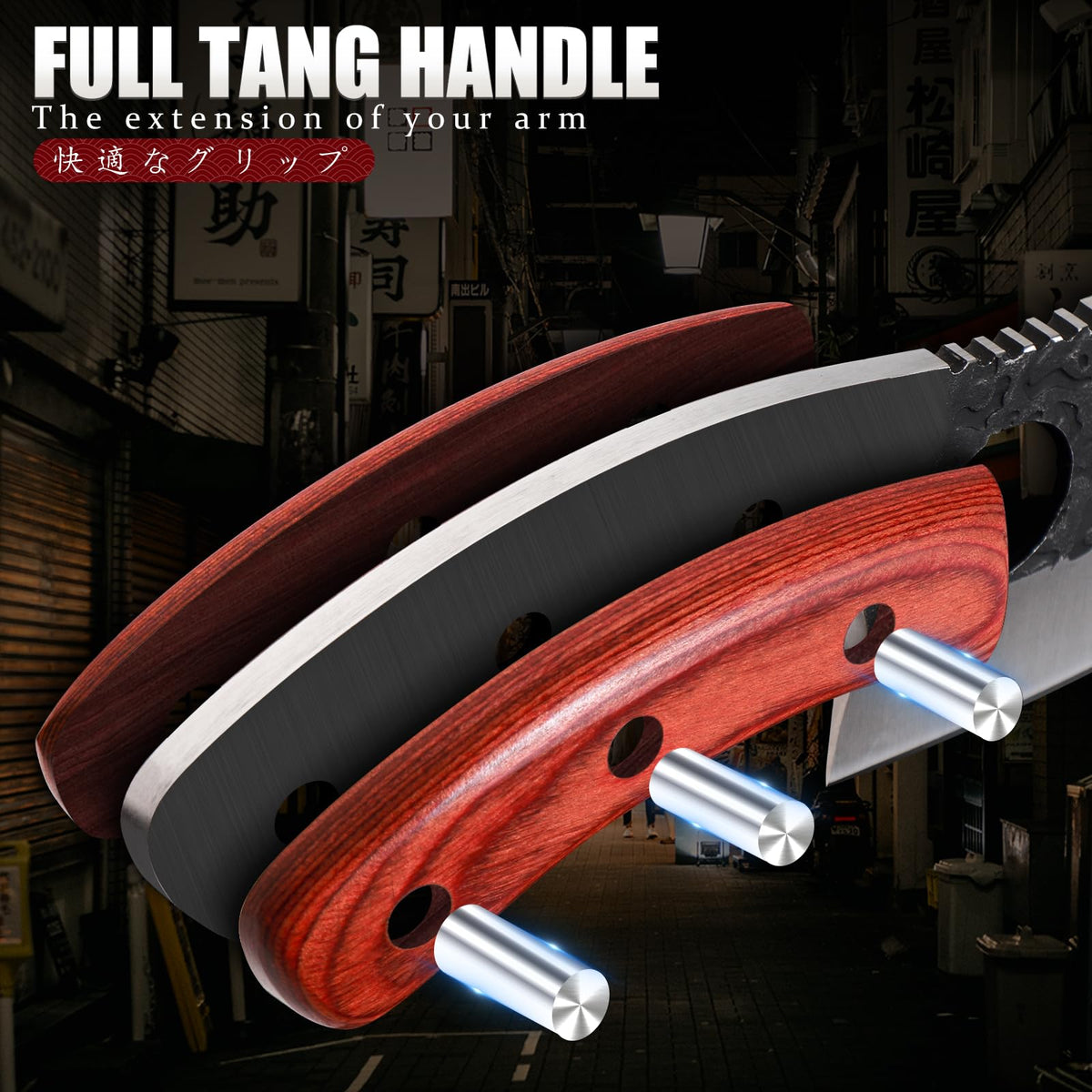 Huusk rosewood handles highlight natural grain and elegant grip.