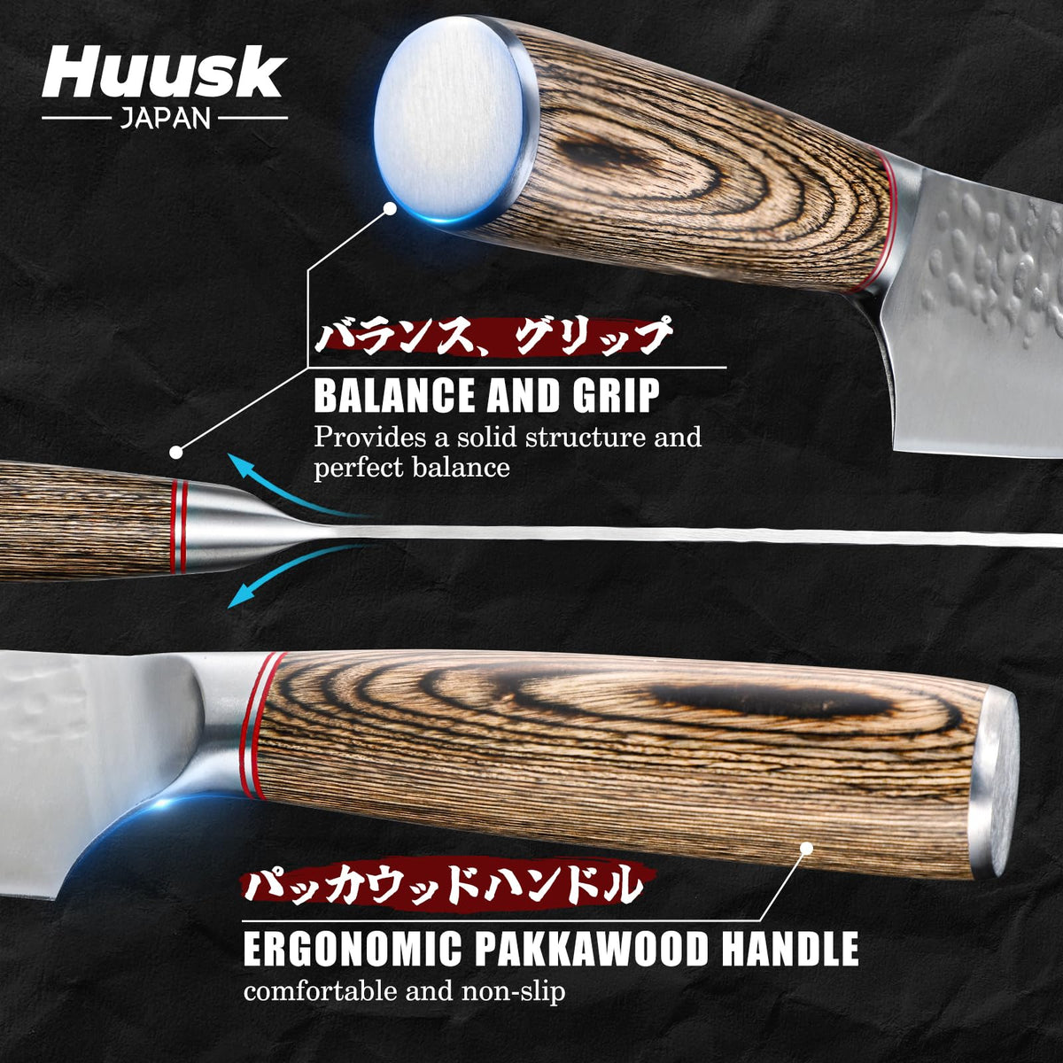 Huusk all-silver blade finish with high-carbon steel for reliable cutting performance.